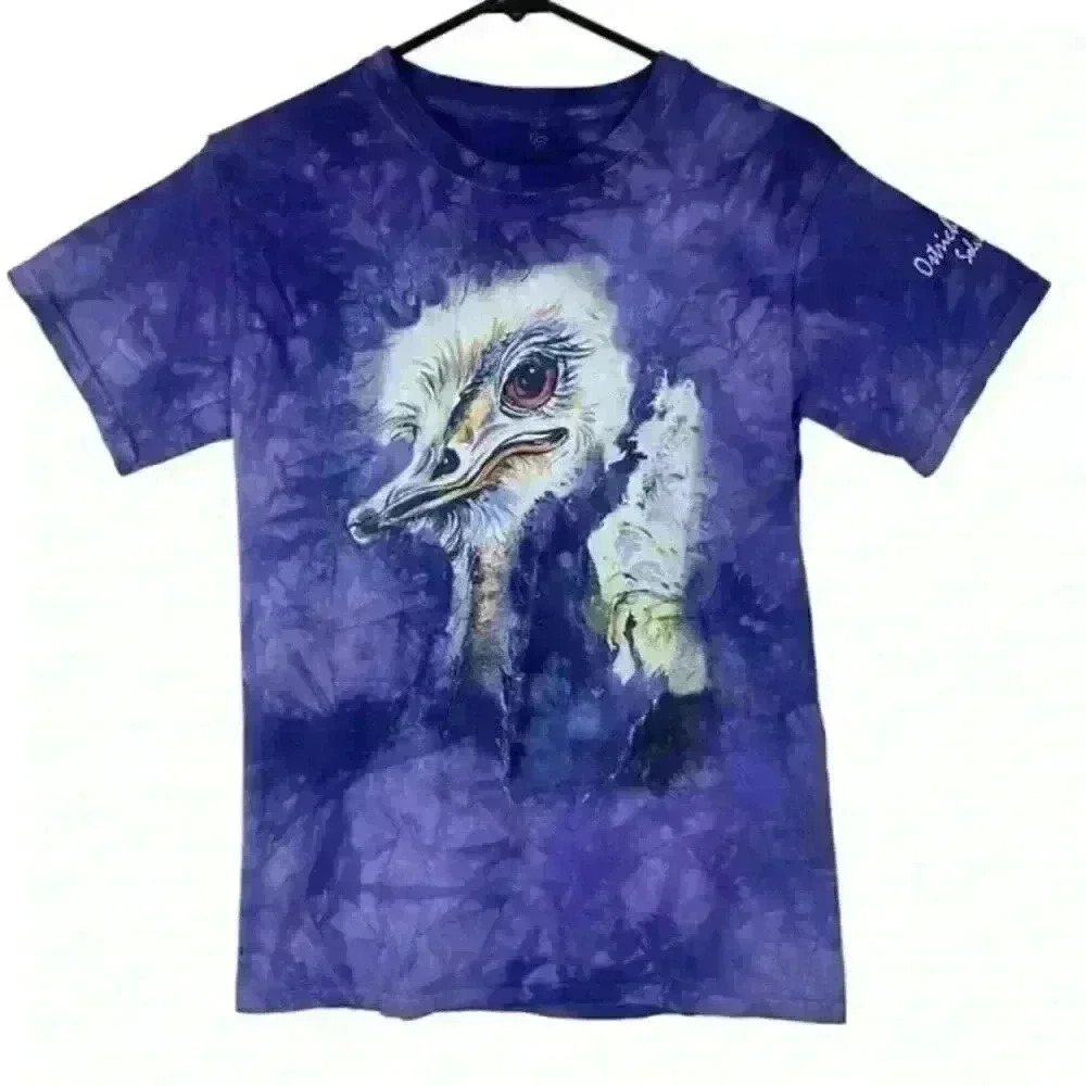 Vintage The‎ Mountain Ostrich Purple Tie-dye Big Face Shirt Size Small